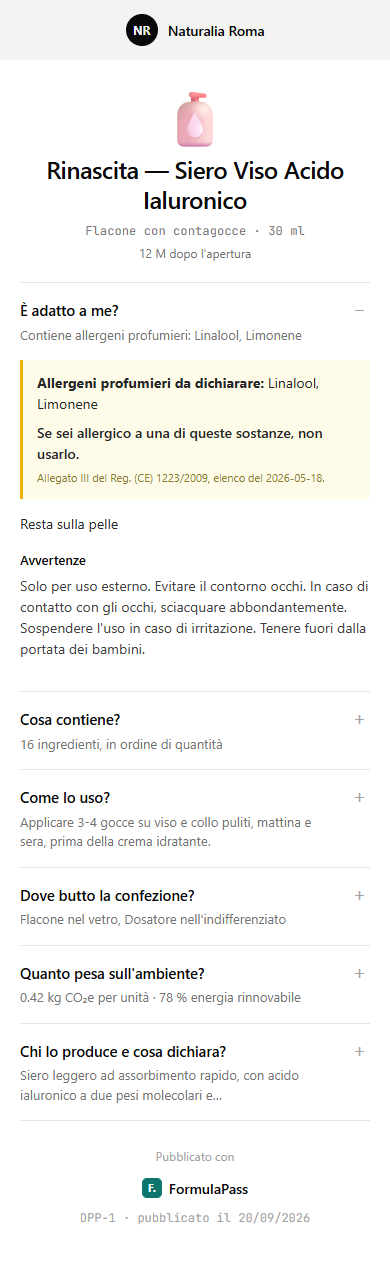 Il passaporto pubblico del siero d'esempio, come si vede sul telefono